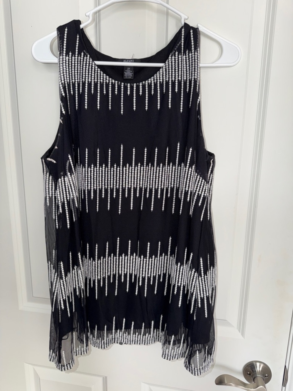 Alfani Black Top with White Vertical Stitch Detail